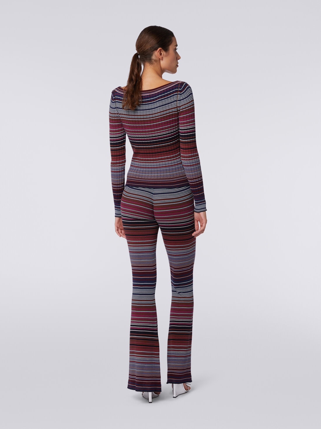 Flared trousers in striped viscose and cotton knit , Multicoloured  - DS24SI0LBK033TSM9AU - 3