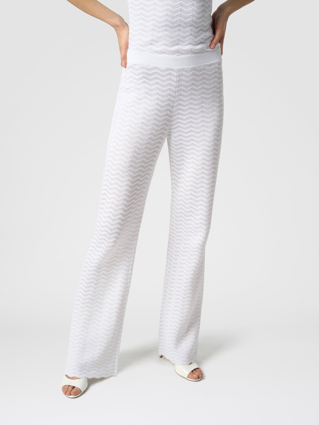 Trousers in zigzag knit  , White  - DS24SI0NBK033W14001 - 3