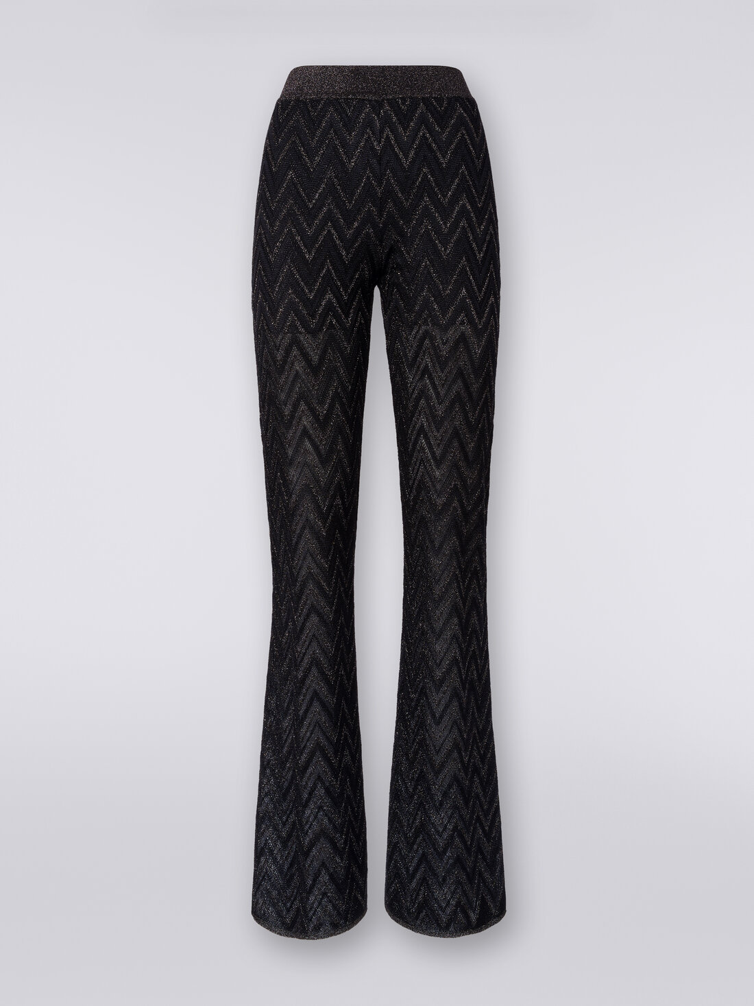 Trousers in zigzag viscose knit with lurex, Black    - DS24SI0QBK034GSM9AQ - 0