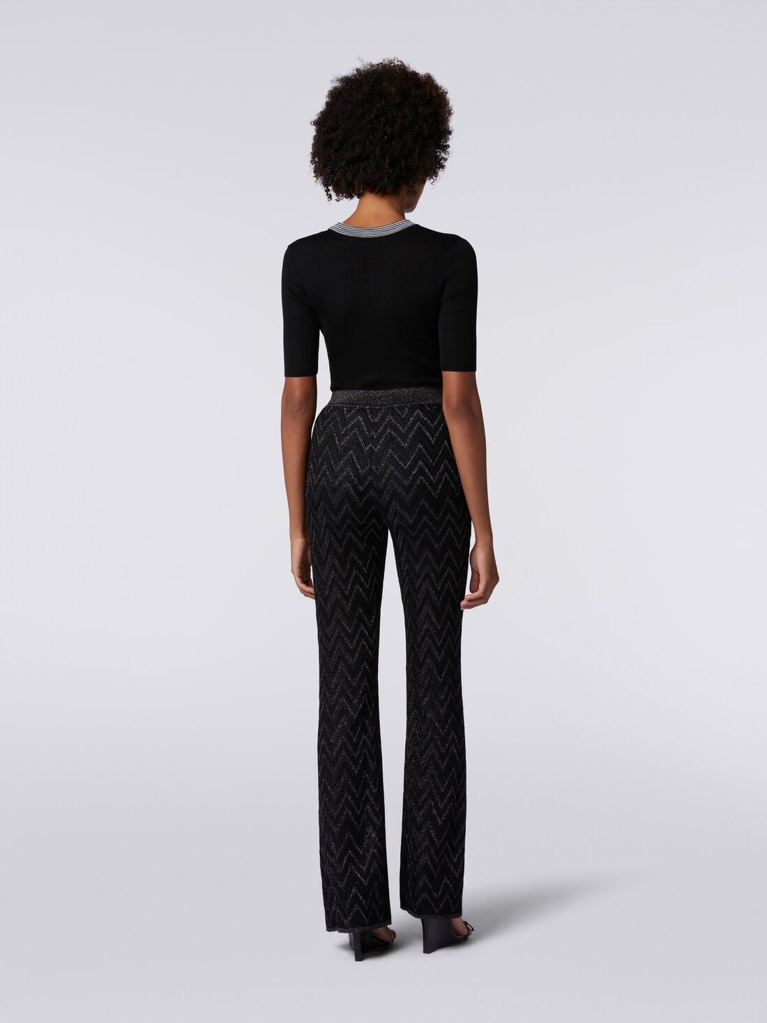 Trousers in zigzag viscose knit with lurex, Black    - DS24SI0QBK034GSM9AQ - 3