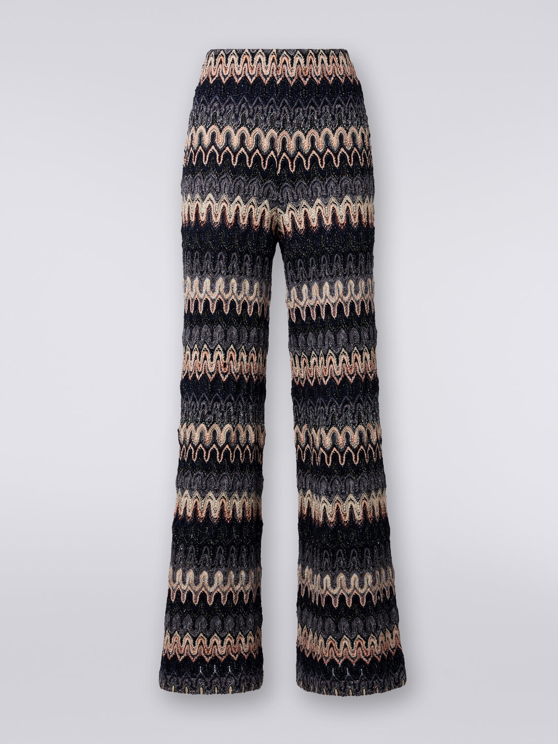 Trousers in lamé viscose blend with lace-effect waves, Multicoloured  - DS24SI0RBR00UOSM976 - 0