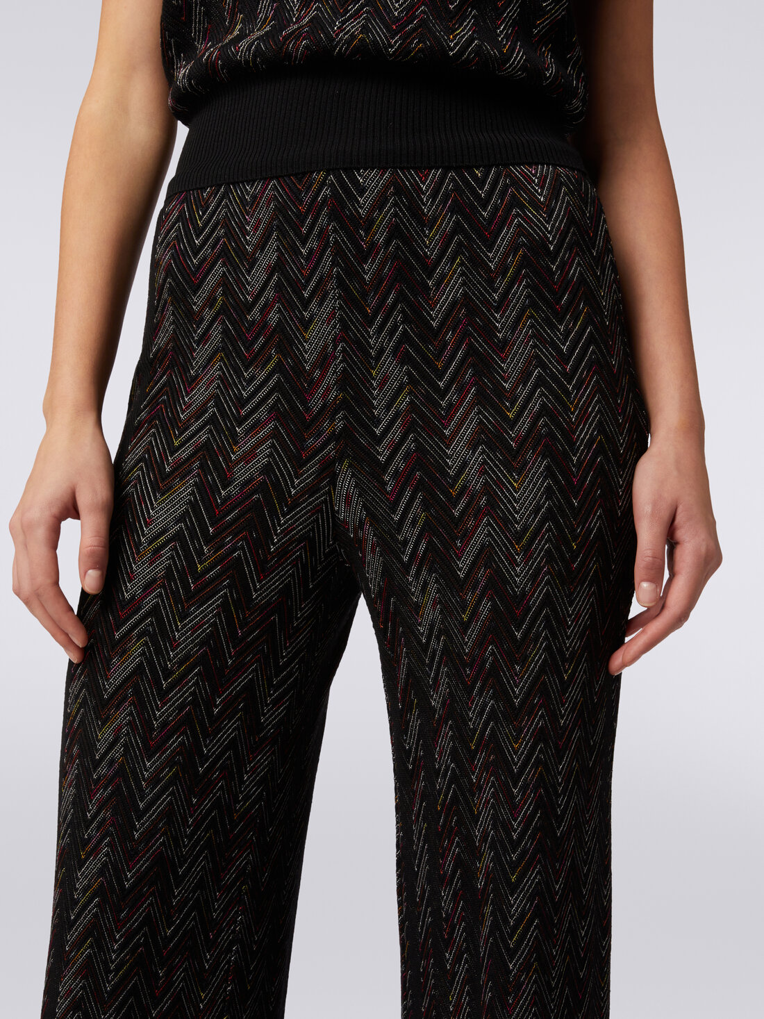 Palazzo trousers in viscose and wool with zigzag pattern, Multicoloured  - DS24SI0RBR00UPSM96R - 4
