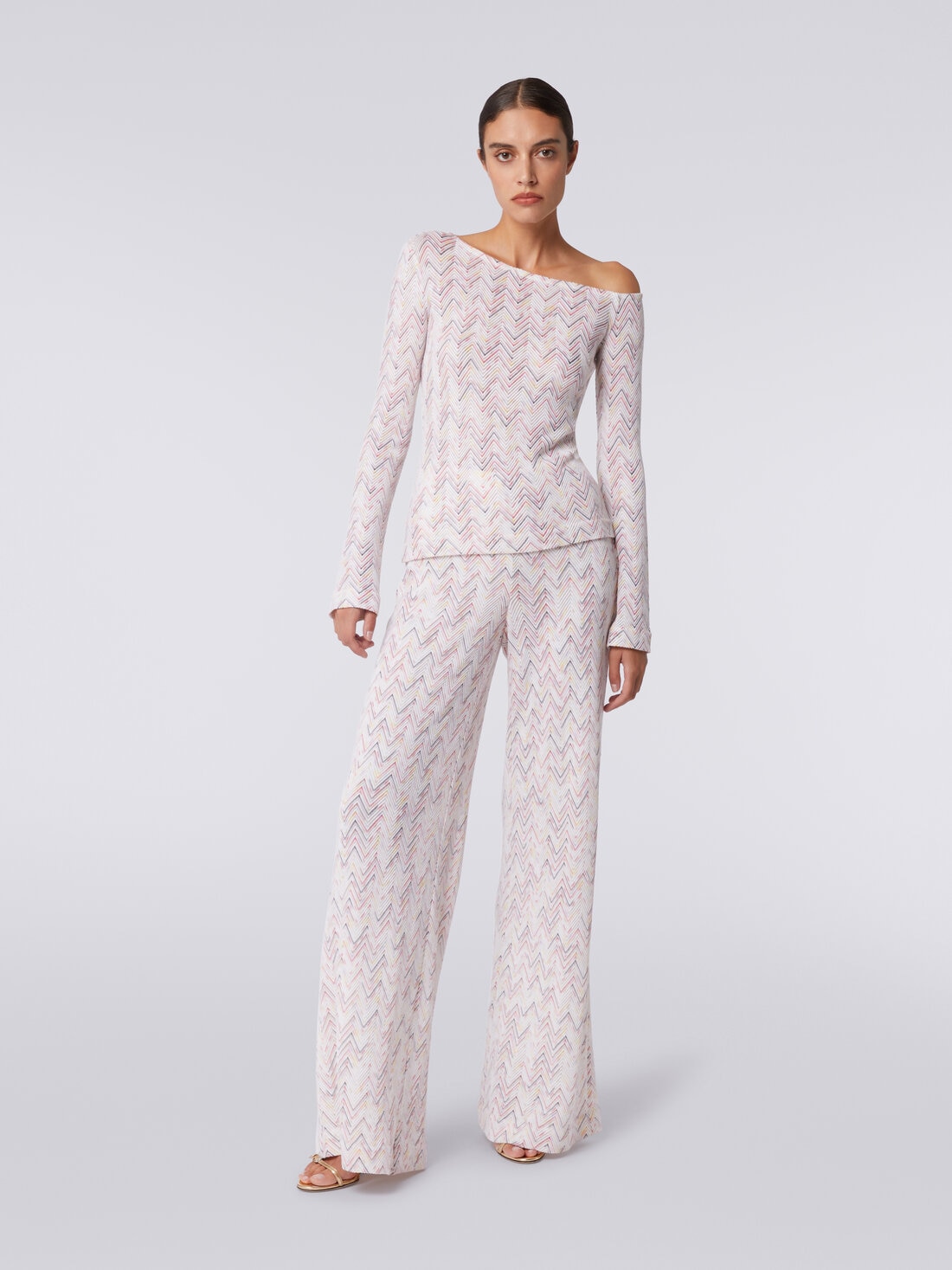 Palazzo trousers in viscose and wool with zigzag pattern, Multicoloured  - DS24SI0RBR00UPSM96S - 1