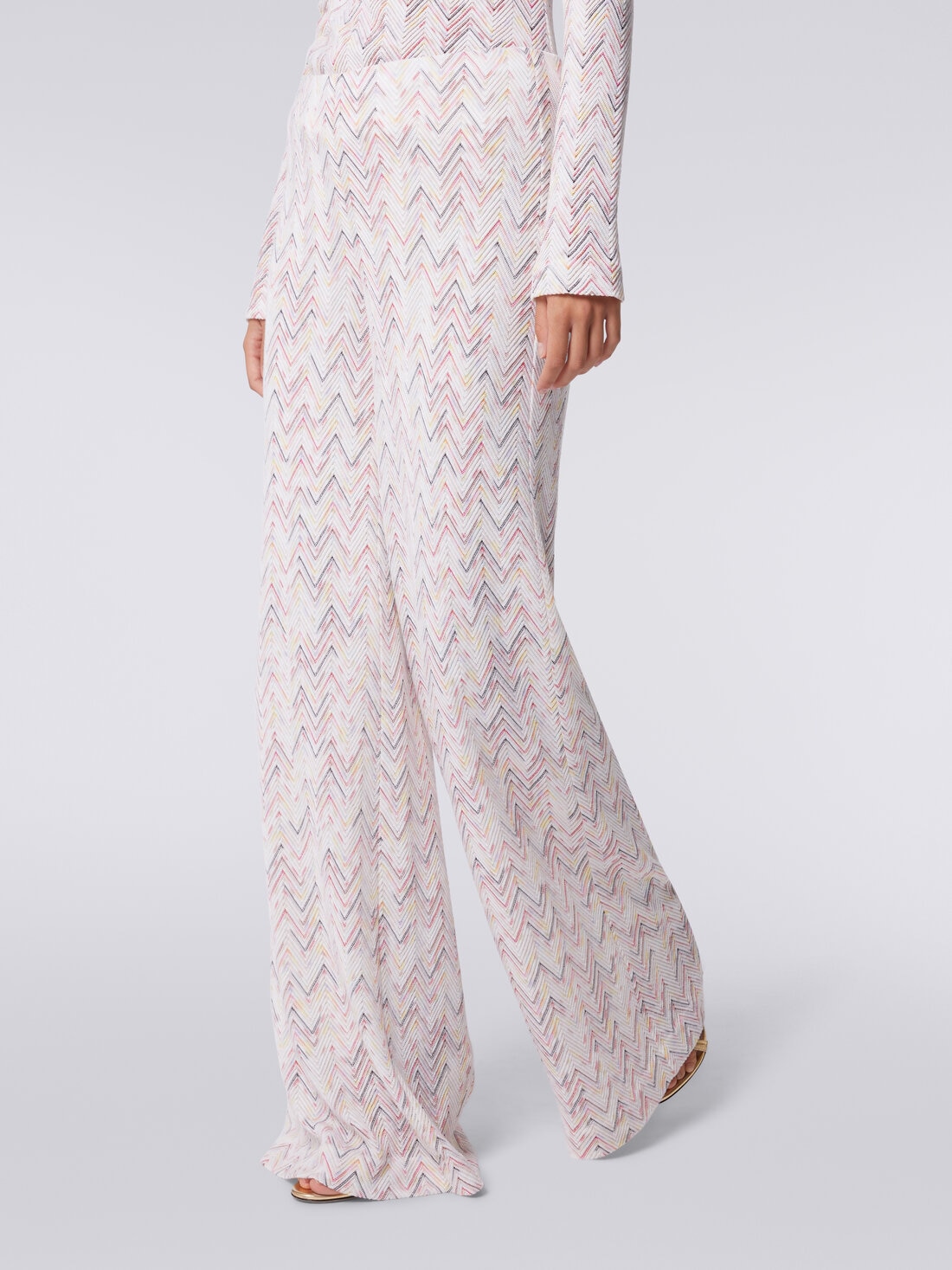 Palazzo trousers in viscose and wool with zigzag pattern, Multicoloured  - DS24SI0RBR00UPSM96S - 4
