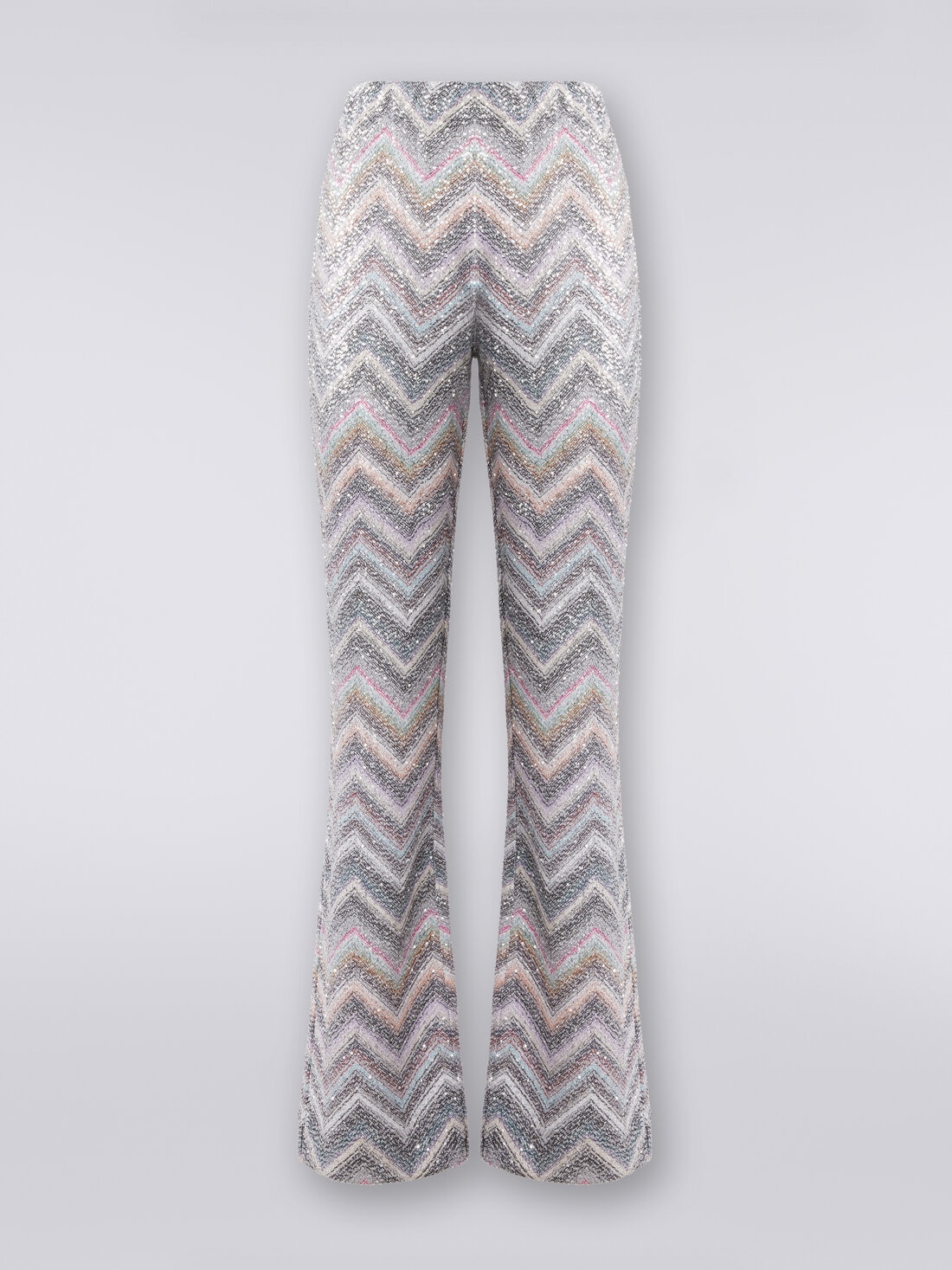 Flared trousers in zigzag knit with sequins , Multicoloured  - DS24SI0WBC0045L002B - 0