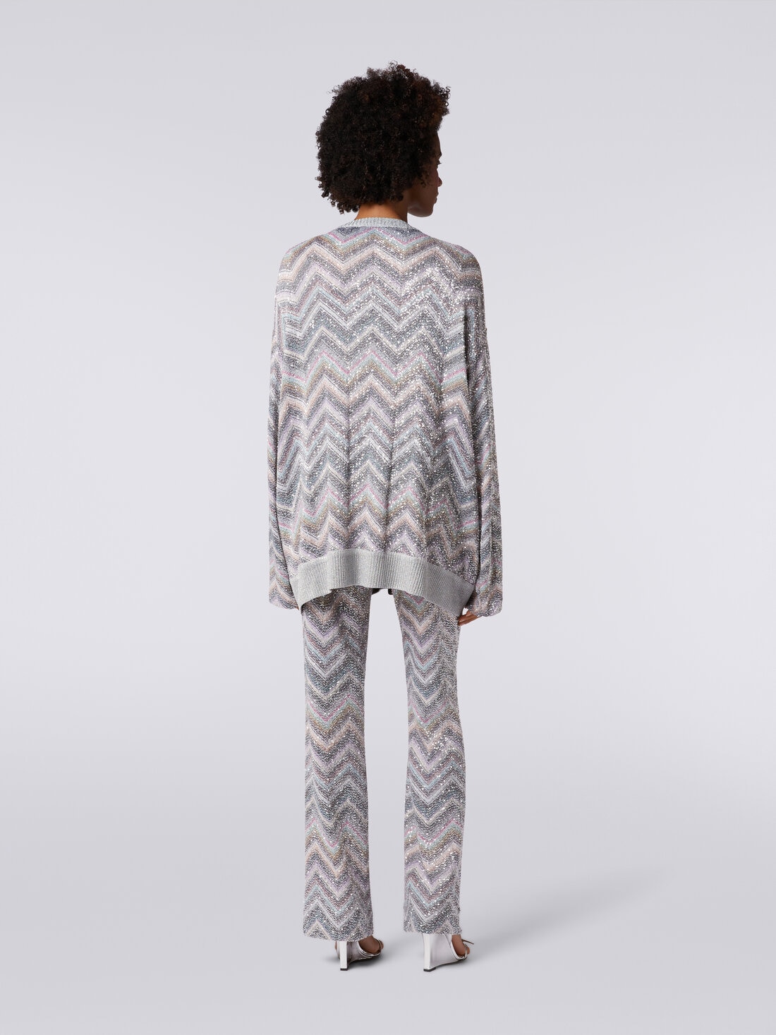 Flared trousers in zigzag knit with sequins Multicoloured