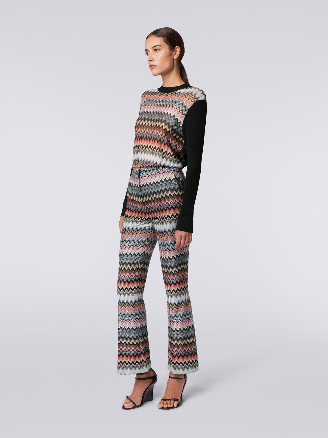 Cropped trousers in zigzag viscose and cotton, Multicoloured  - DS24SI0XBR00UMSM96P - 2