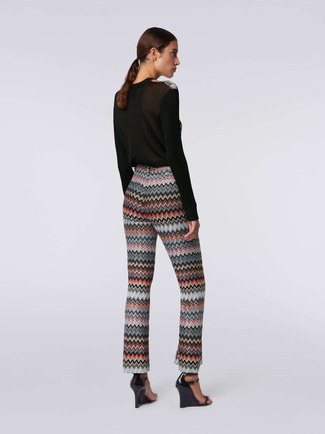 Cropped trousers in zigzag viscose and cotton, Multicoloured  - DS24SI0XBR00UMSM96P - 3