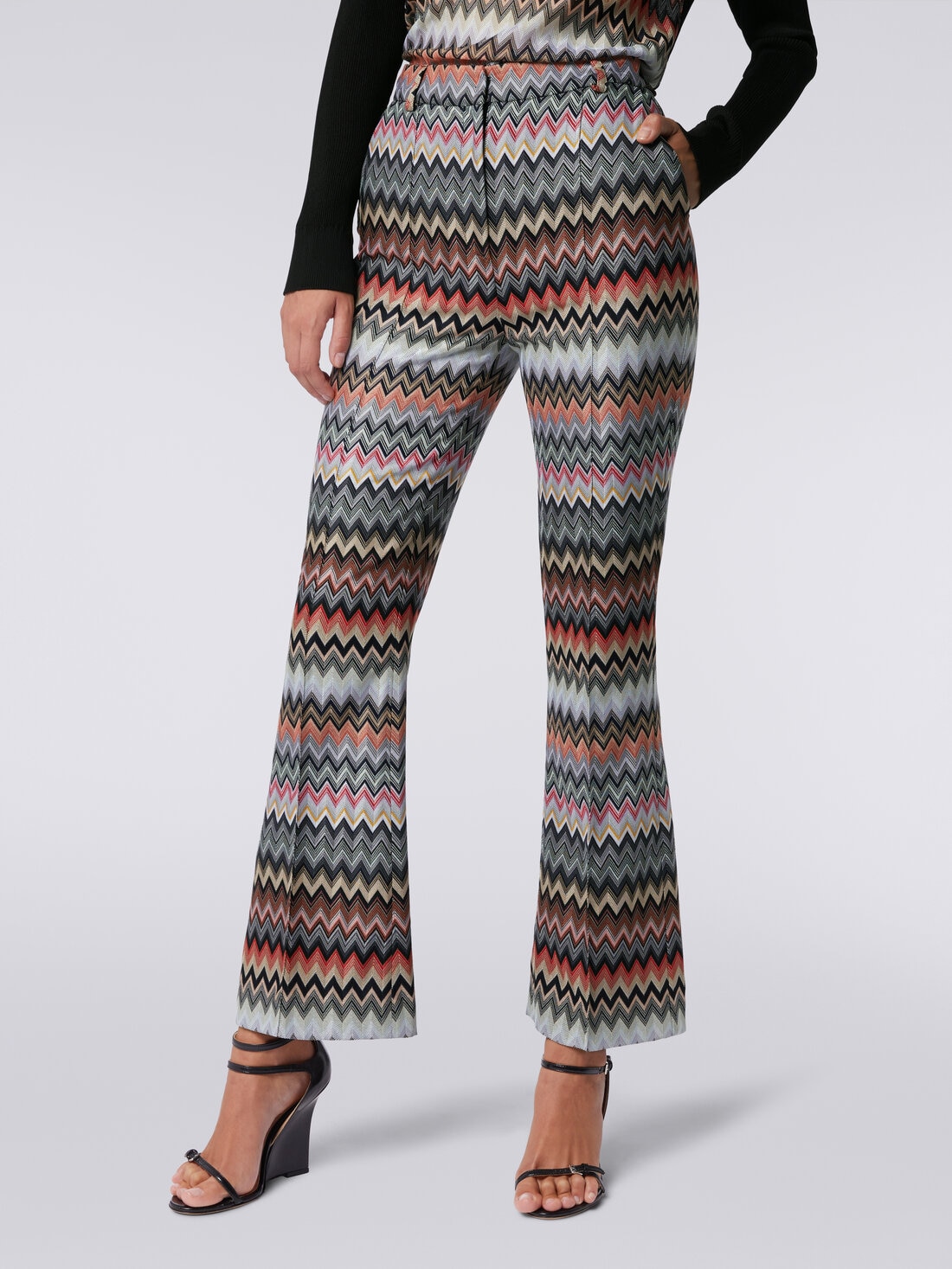 Cropped trousers in zigzag viscose and cotton, Multicoloured  - DS24SI0XBR00UMSM96P - 4