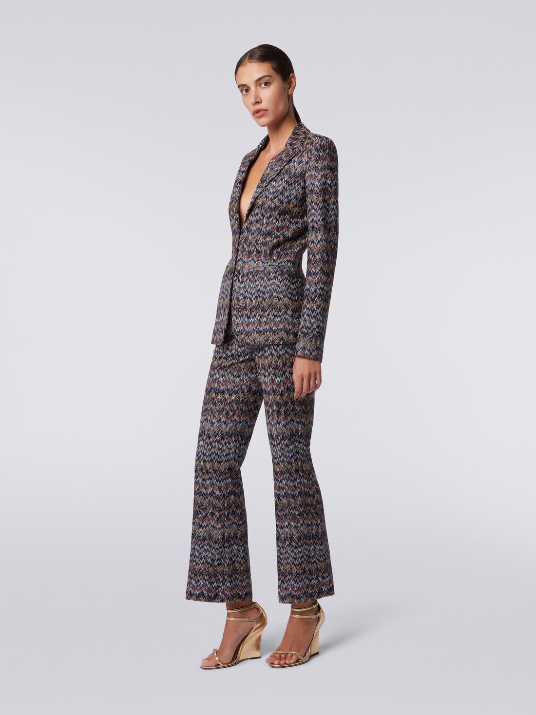 Cropped trousers in zigzag lamé viscose blend, Multicoloured  - DS24SI0XBR00UYSM96U - 2