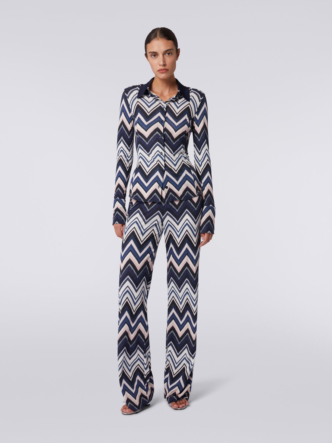 Trousers in viscose with zigzag print, Multicoloured  - DS24SI0YBJ00I6S72DR - 1
