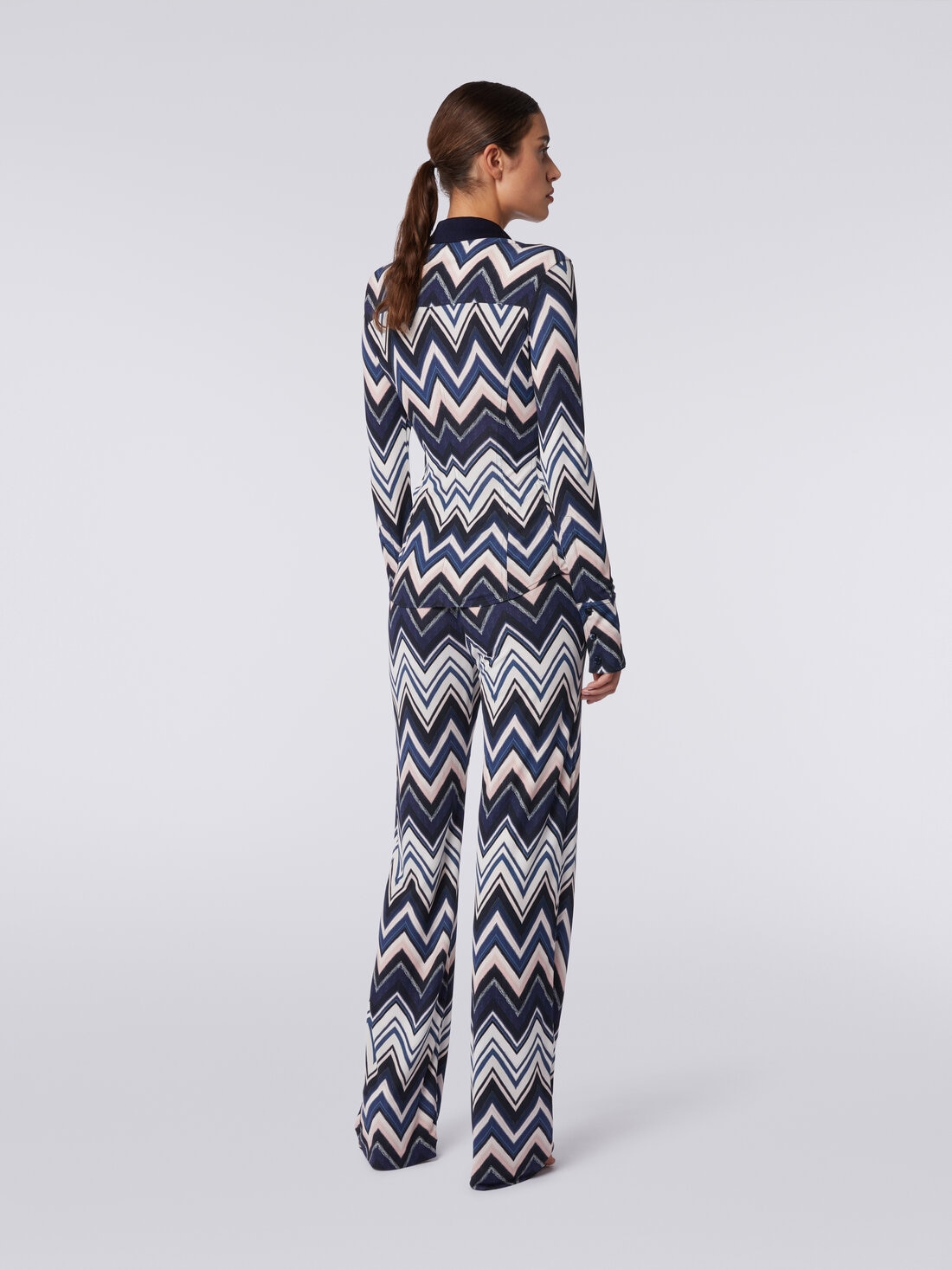 Trousers in viscose with zigzag print, Multicoloured  - DS24SI0YBJ00I6S72DR - 3