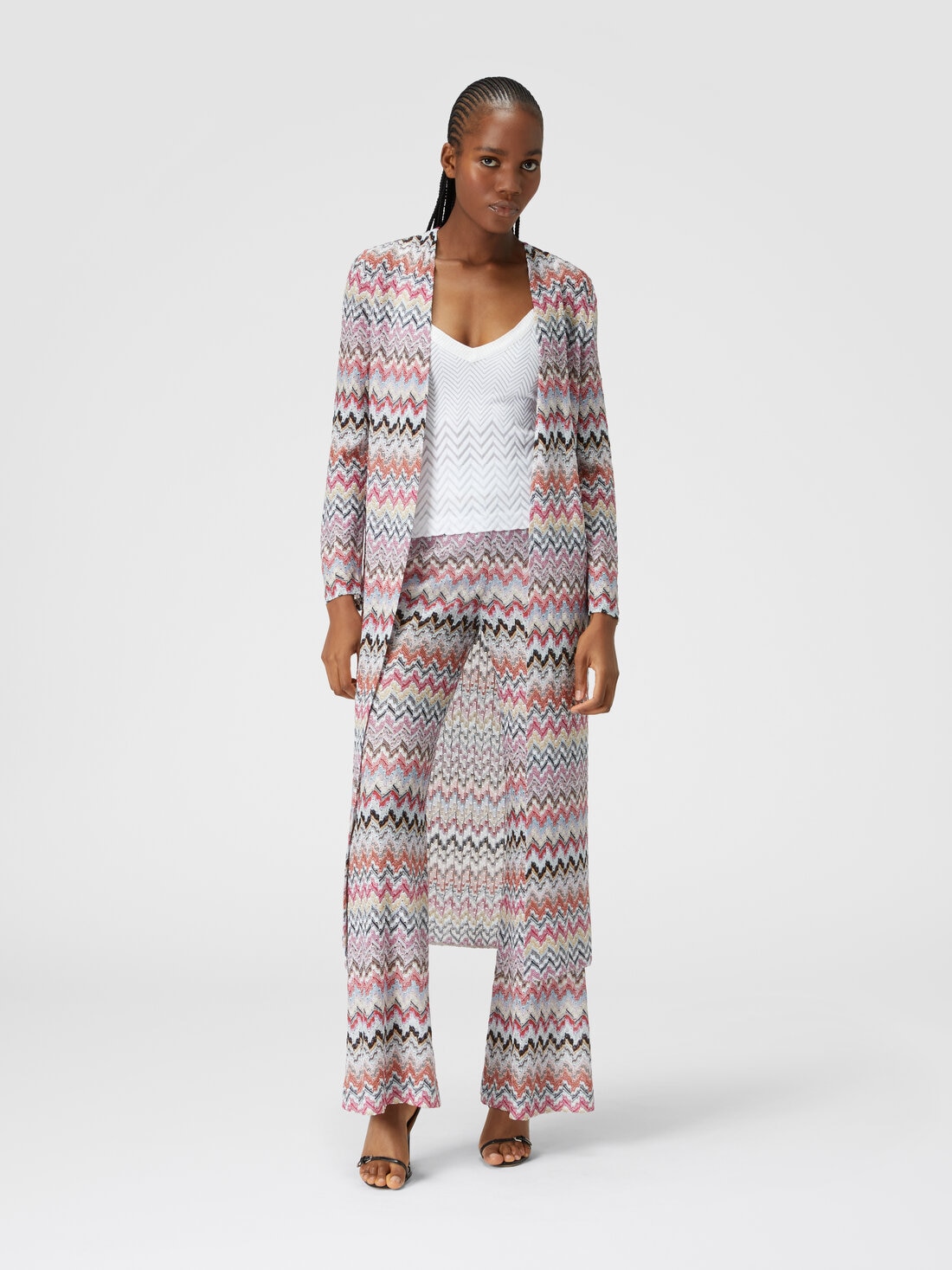 Pantalon évasé en viscose mélangée lamée à zig zag, Multicolore  - DS24SI0ZBR00UXSM975 - 1