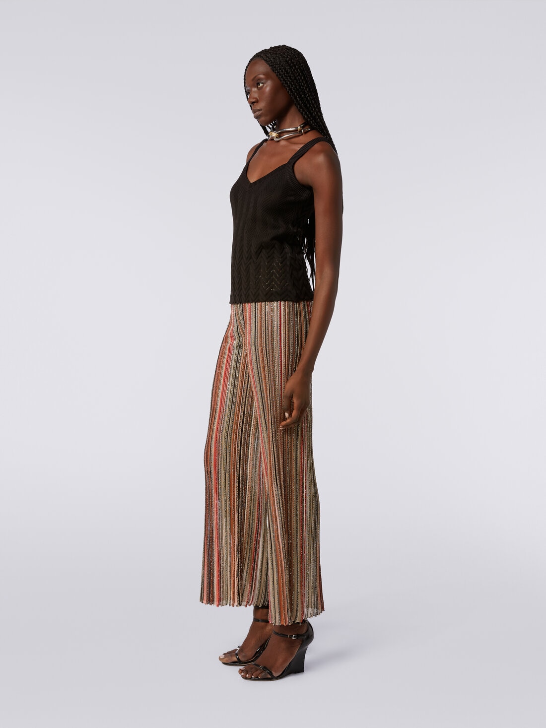 Trousers in vertical striped knit with sequins, Multicoloured  - DS24SI11BK033MSM9AF - 2