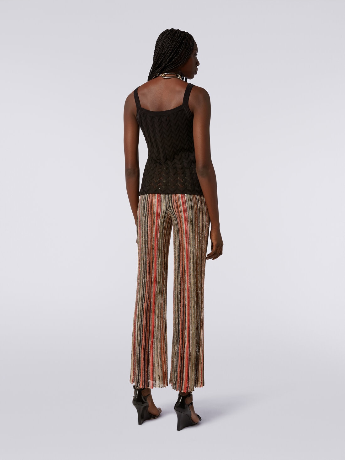 Trousers in vertical striped knit with sequins, Multicoloured  - DS24SI11BK033MSM9AF - 3