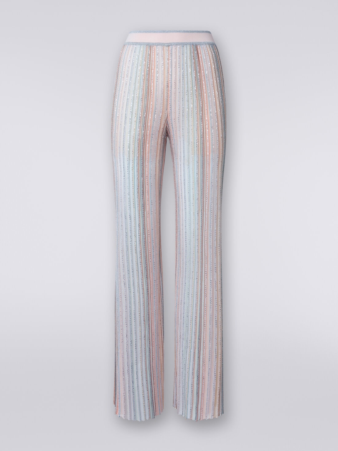 Trousers in vertical striped knit with sequins, Multicoloured  - DS24SI11BK033MSM9AH - 0