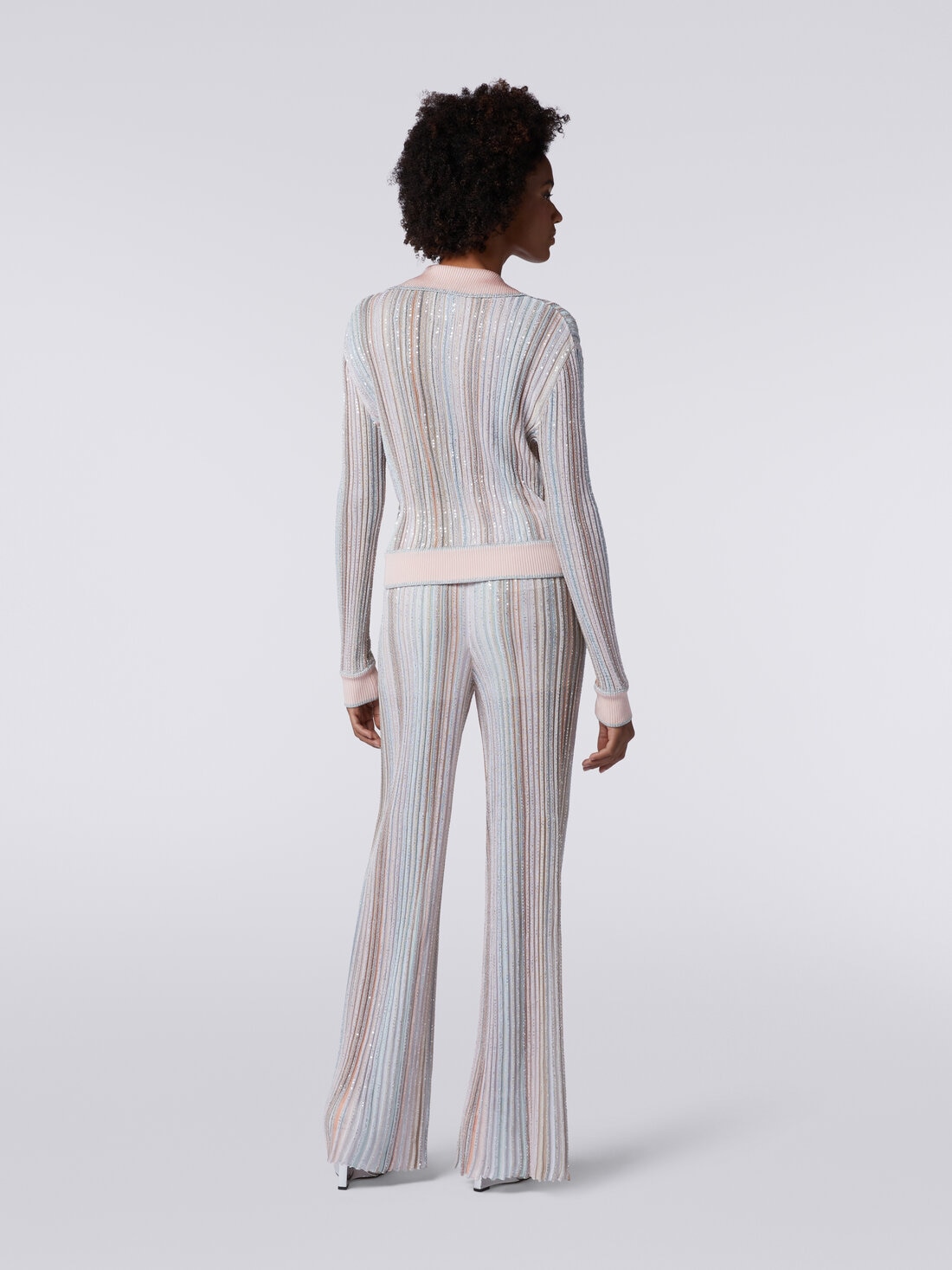 Trousers in vertical striped knit with sequins Multicoloured