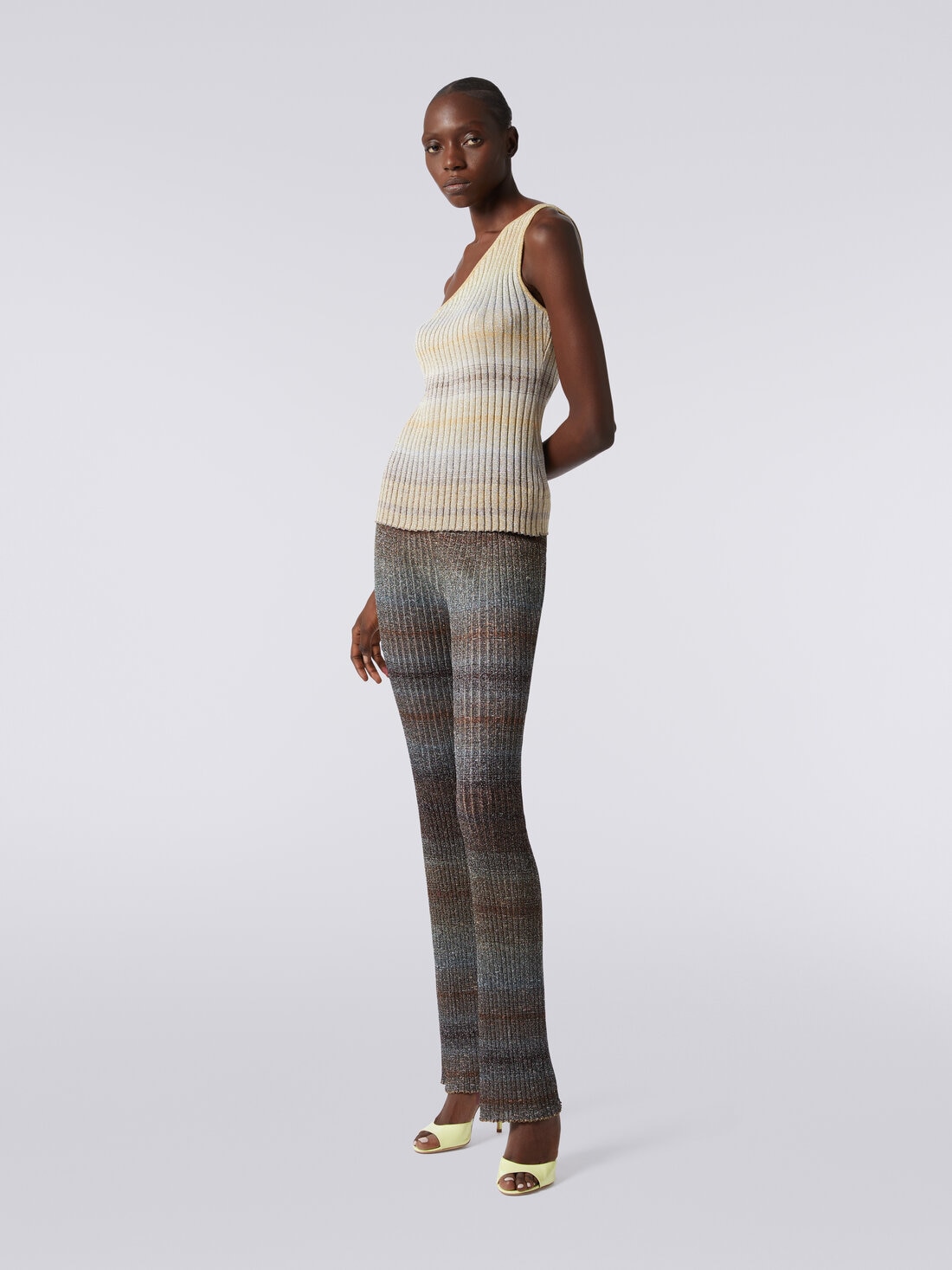 Straight ribbed trousers in viscose and lurex, Multicoloured  - DS24SI1ABK036RSM9EH - 2