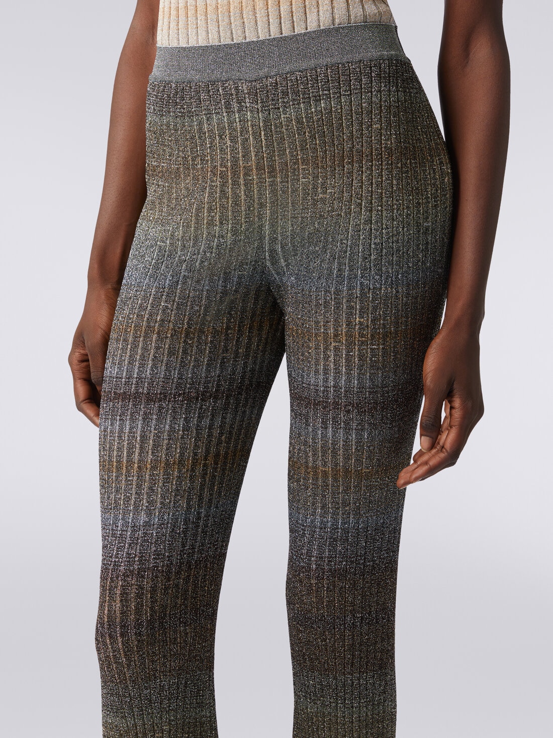 Straight ribbed trousers in viscose and lurex, Multicoloured  - DS24SI1ABK036RSM9EH - 4