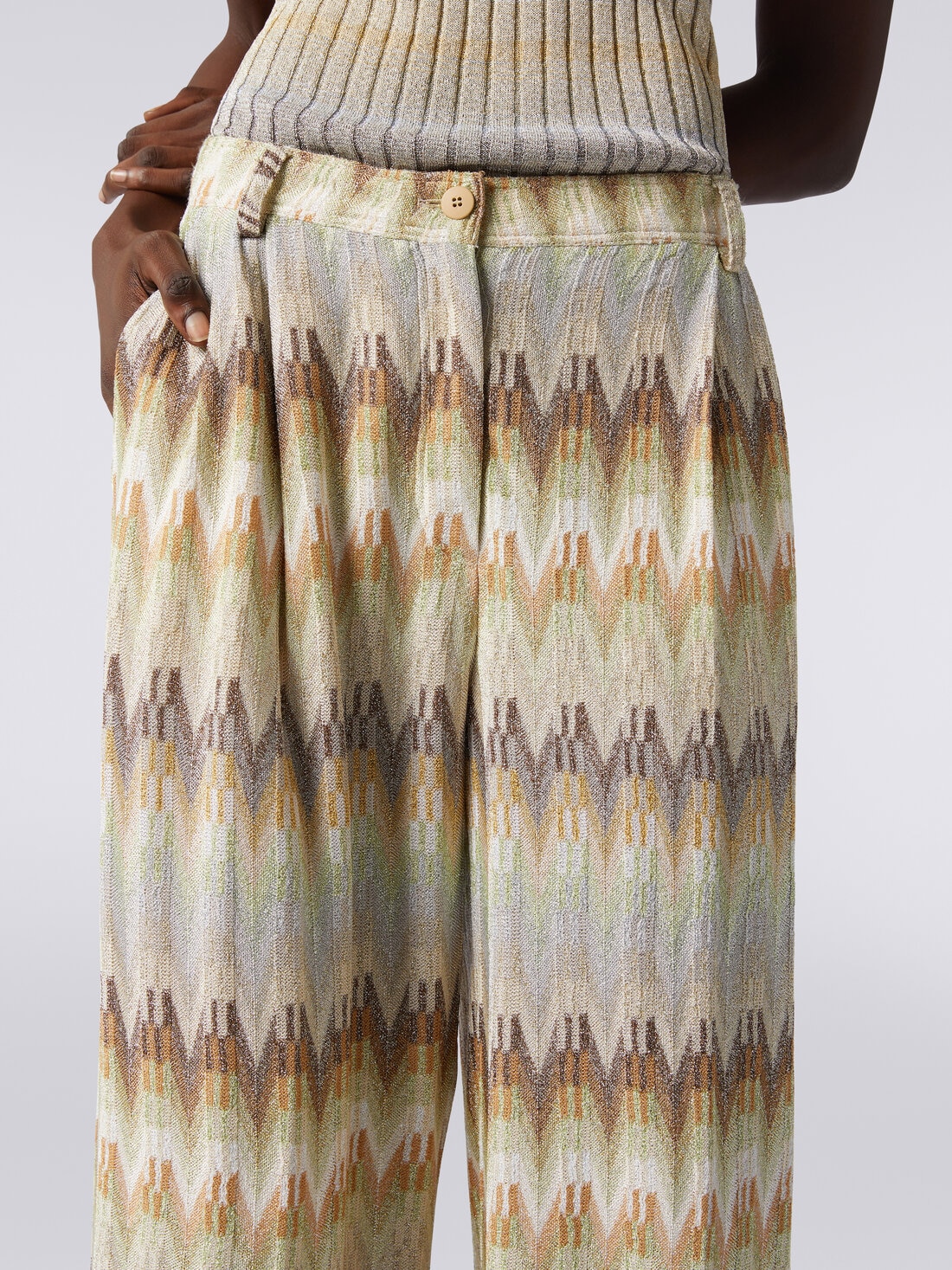 Classic zigzag viscose trousers with lurex, Multicoloured  - DS24SI1OBR00Y5SM9CJ - 4