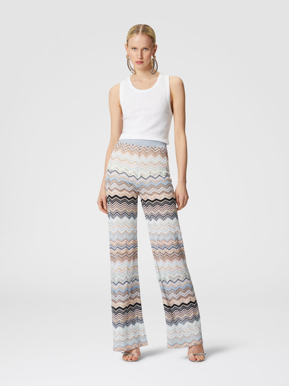 Chevron lamé knit trousers with sequins, Multicoloured  - DS24SI1QBK039DSM9EG - 1