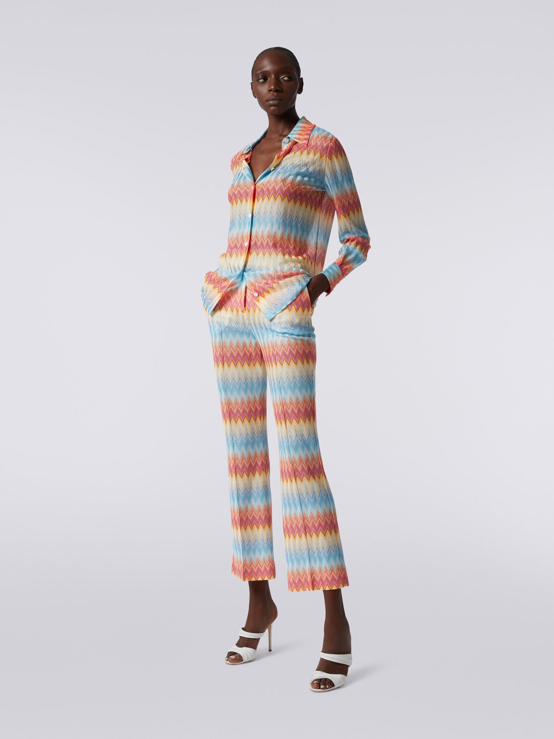 Capri trousers in viscose chevron, Multicoloured  - 8053147128320 - 2