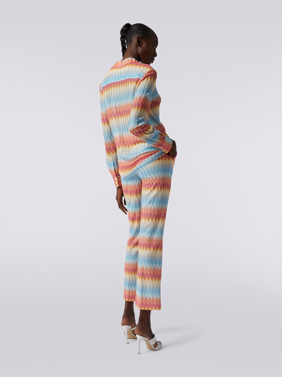 Capri trousers in viscose chevron, Multicoloured  - DS24SI1TBR00Y7S10AS - 3