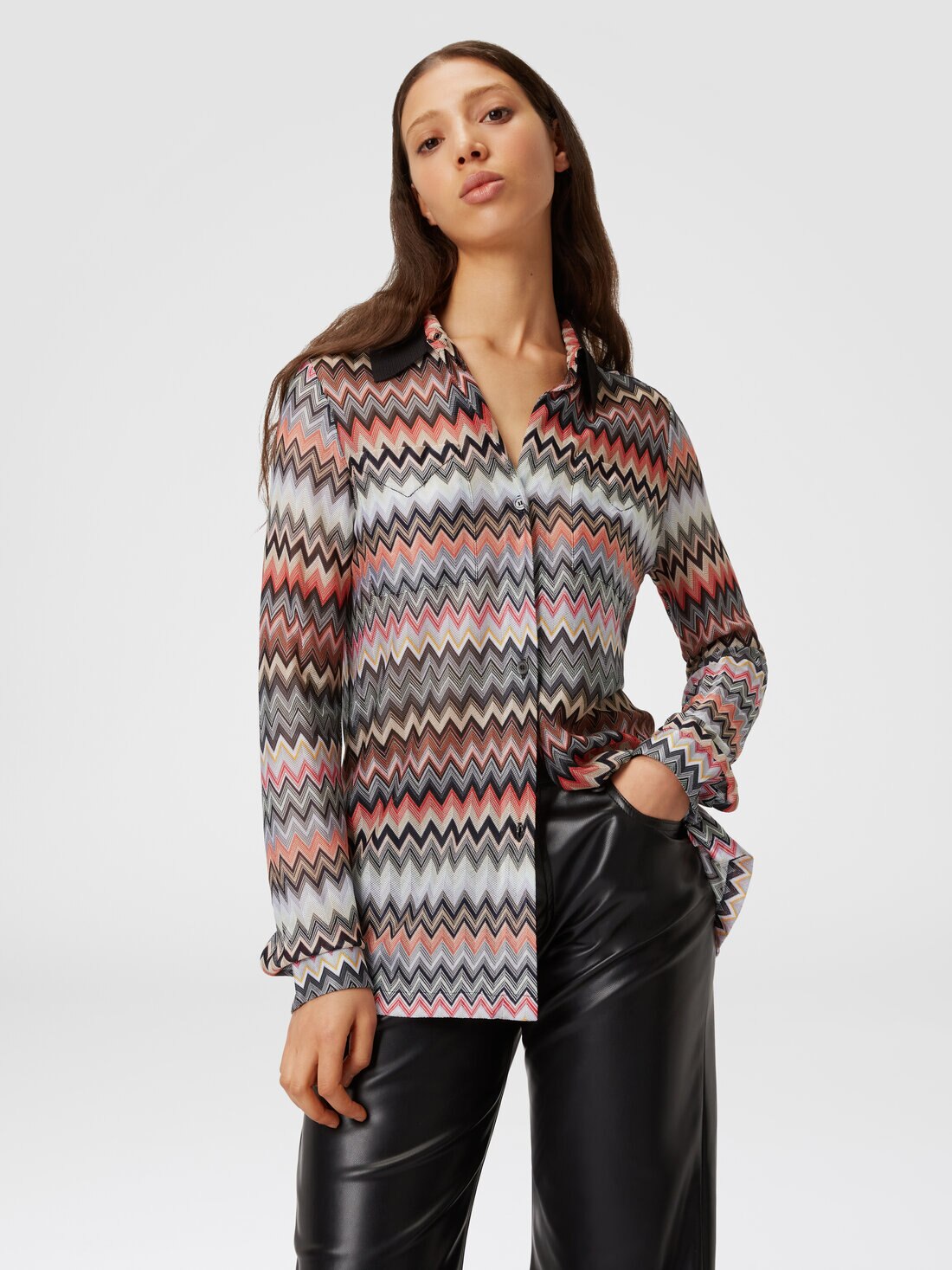 Shirt in zigzag viscose and cotton, Multicoloured  - DS24SJ05BR00UMSM96P - 3