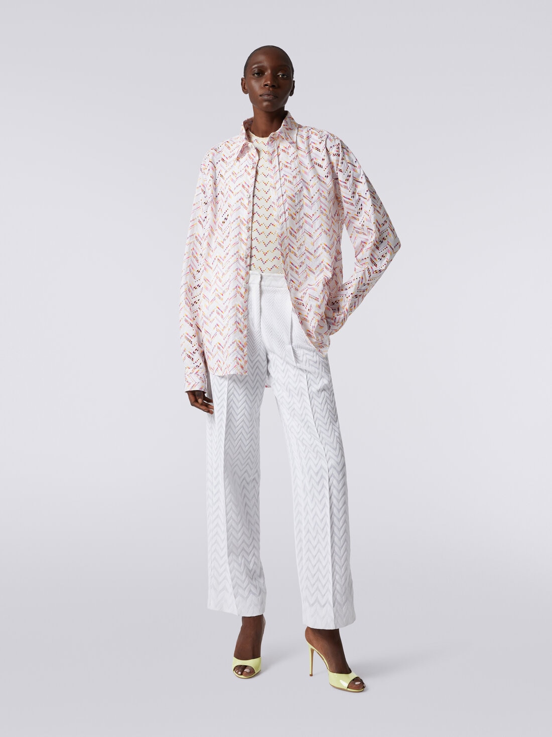 Cotton poplin shirt with eyelet lace, Multicoloured  - DS24SJ0EBW00SVSM9DW - 1