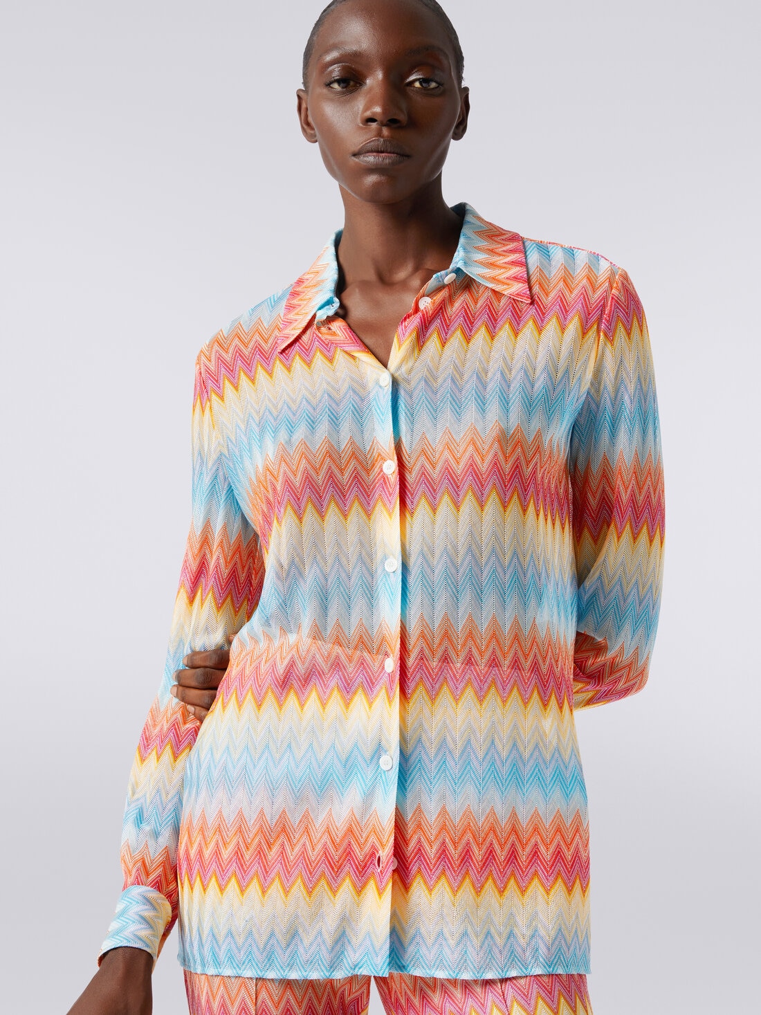 Viscose chevron knit shirt, Multicoloured  - DS24SJ0GBR00Y7S10AS - 4