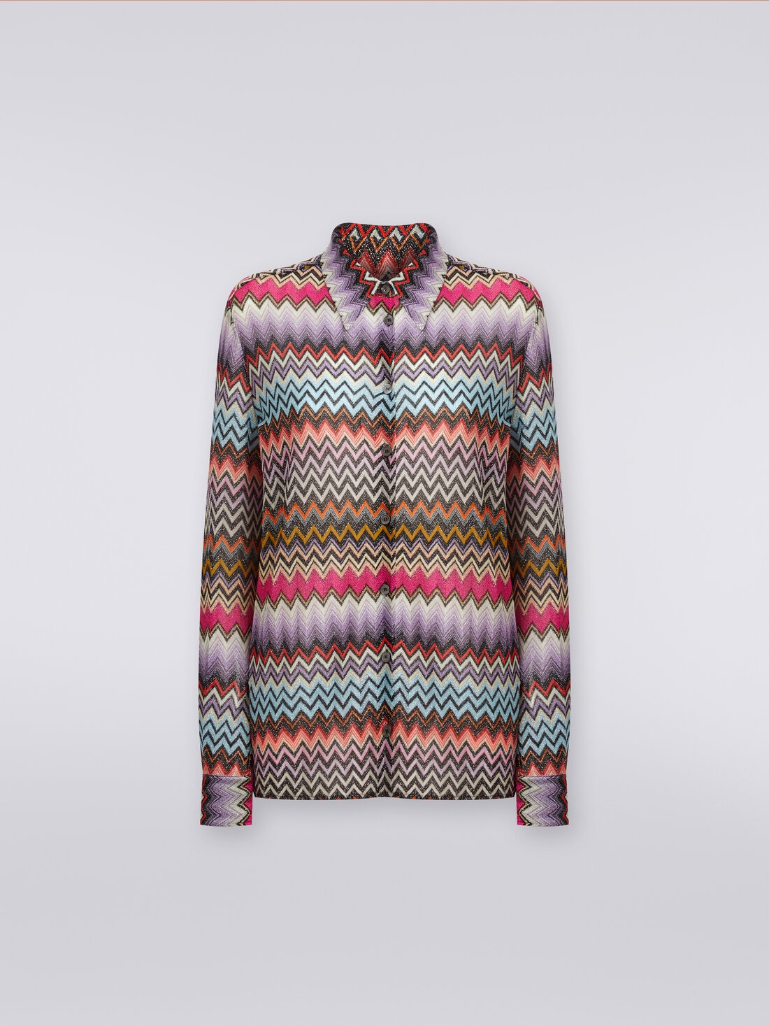 Viscose chevron knit shirt with lurex, Multicoloured  - DS24SJ0GBR00YBSM9CI - 0