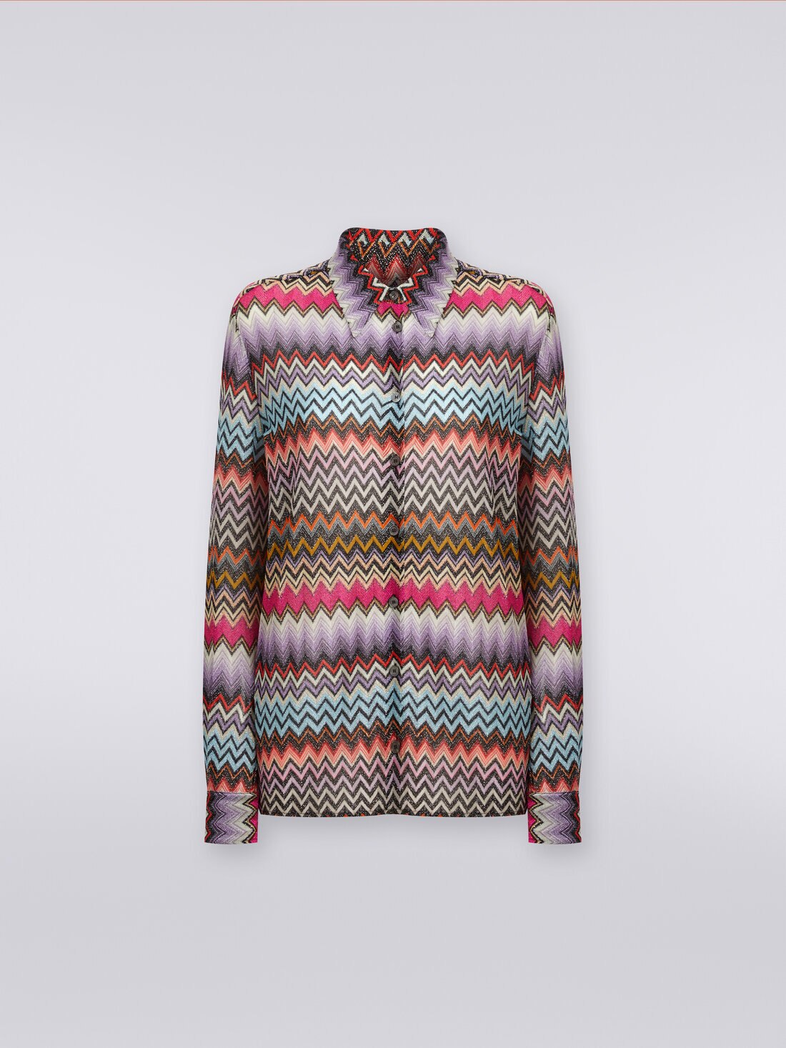 Viscose chevron knit shirt with lurex, Multicoloured  - DS24SJ0GBR00YBSM9CI - 0