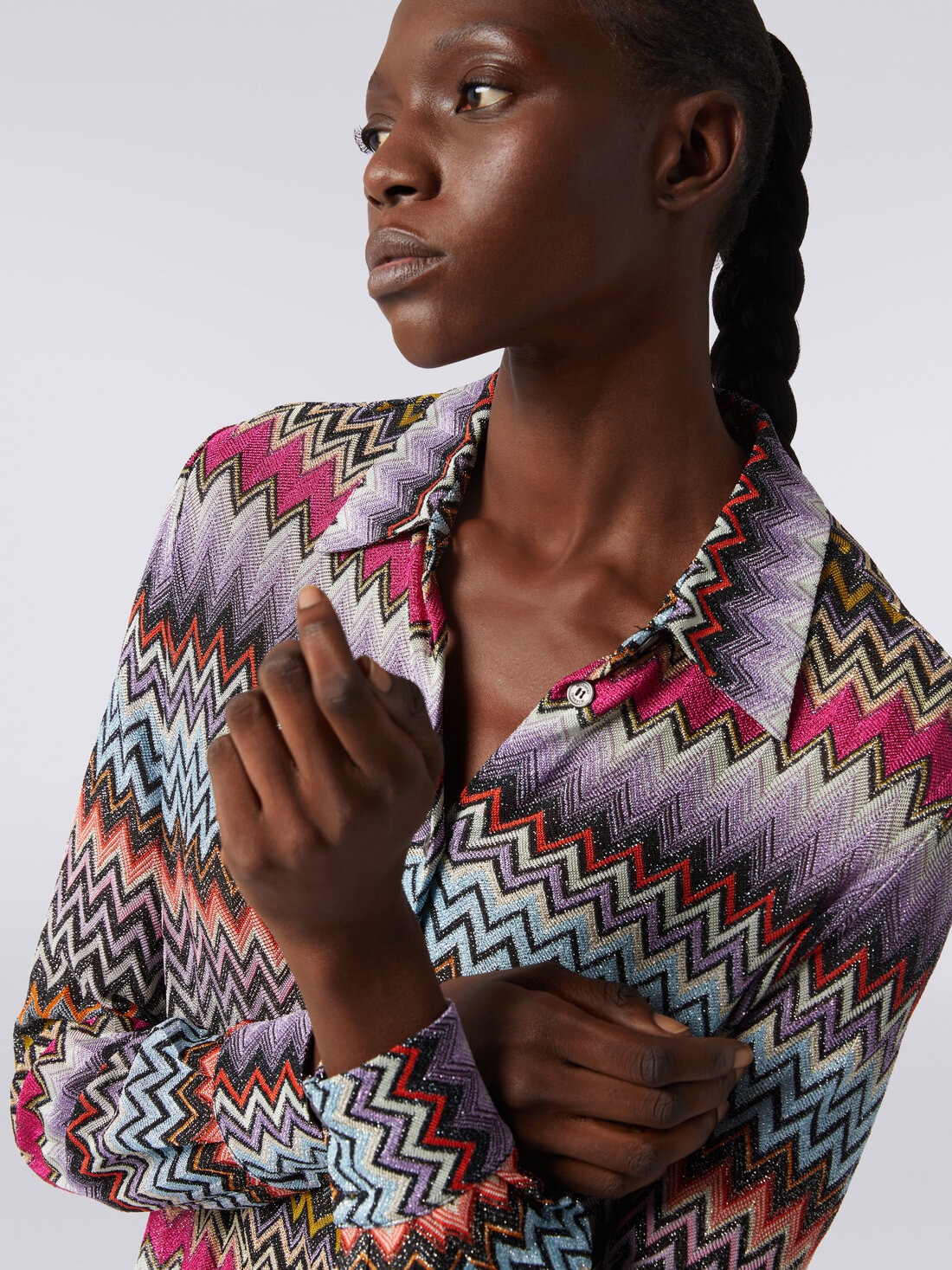 Camicia in maglia di viscosa chevron con lurex, Multicolore  - DS24SJ0GBR00YBSM9CI - 4