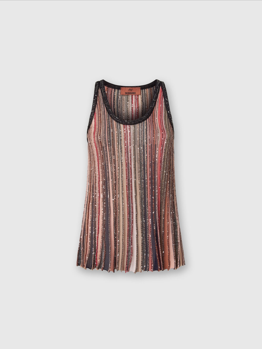 Tank top in vertical striped knit with sequins , Multicoloured  - DS24SK01BK033MSM9AF - 0
