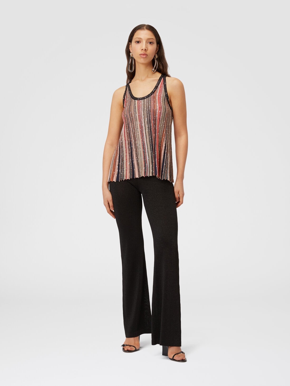 Tank top in vertical striped knit with sequins , Multicoloured  - DS24SK01BK033MSM9AF - 1