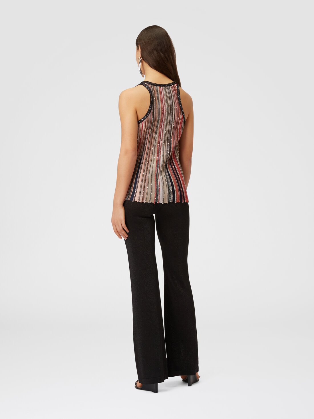 Tank top in vertical striped knit with sequins , Multicoloured  - DS24SK01BK033MSM9AF - 2