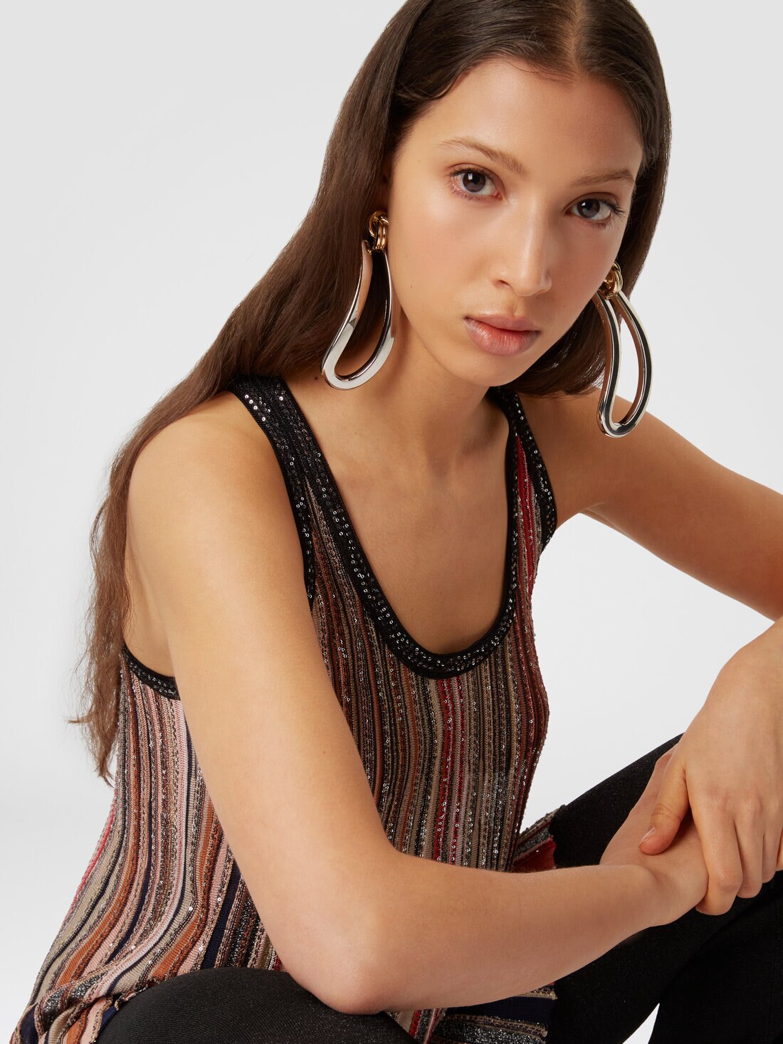 Tank top in vertical striped knit with sequins , Multicoloured  - DS24SK01BK033MSM9AF - 3