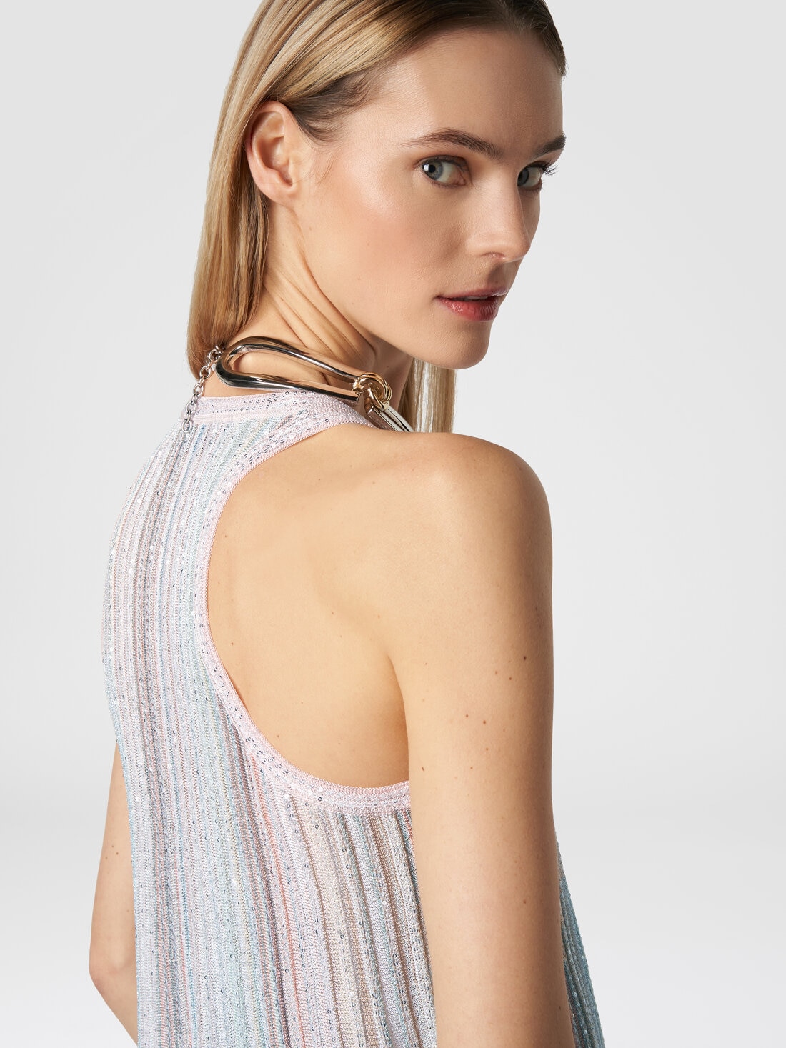 Tank top in vertical striped knit with sequins , Multicoloured  - DS24SK01BK033MSM9AH - 4