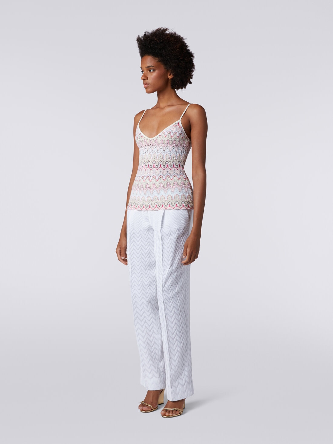 Top with V neckline and straps in viscose blend with lace-effect waves, Multicoloured  - 8053147002477 - 2
