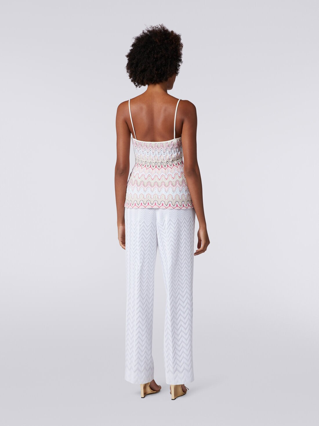 Top with V neckline and straps in viscose blend with lace-effect waves, Multicoloured  - 8053147002477 - 3