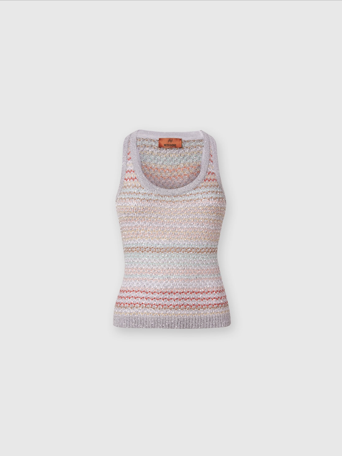Tank top in mesh knit with sequin appliqué , Multicoloured  - DS24SK0JBK033PSM9AI - 0