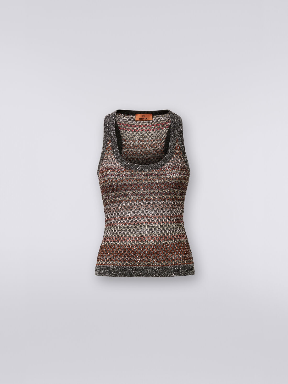 Tank top in mesh knit with sequin appliqué , Multicoloured  - DS24SK0JBK033PSM9AJ - 0