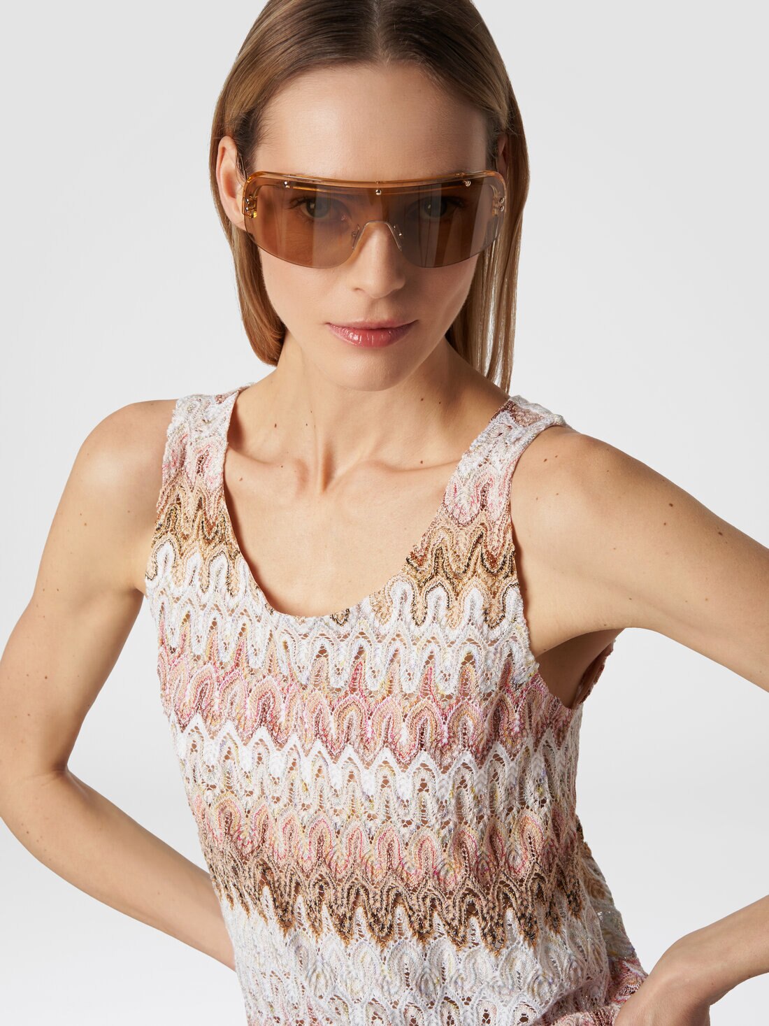 Tank top in lamé viscose blend with wave motif