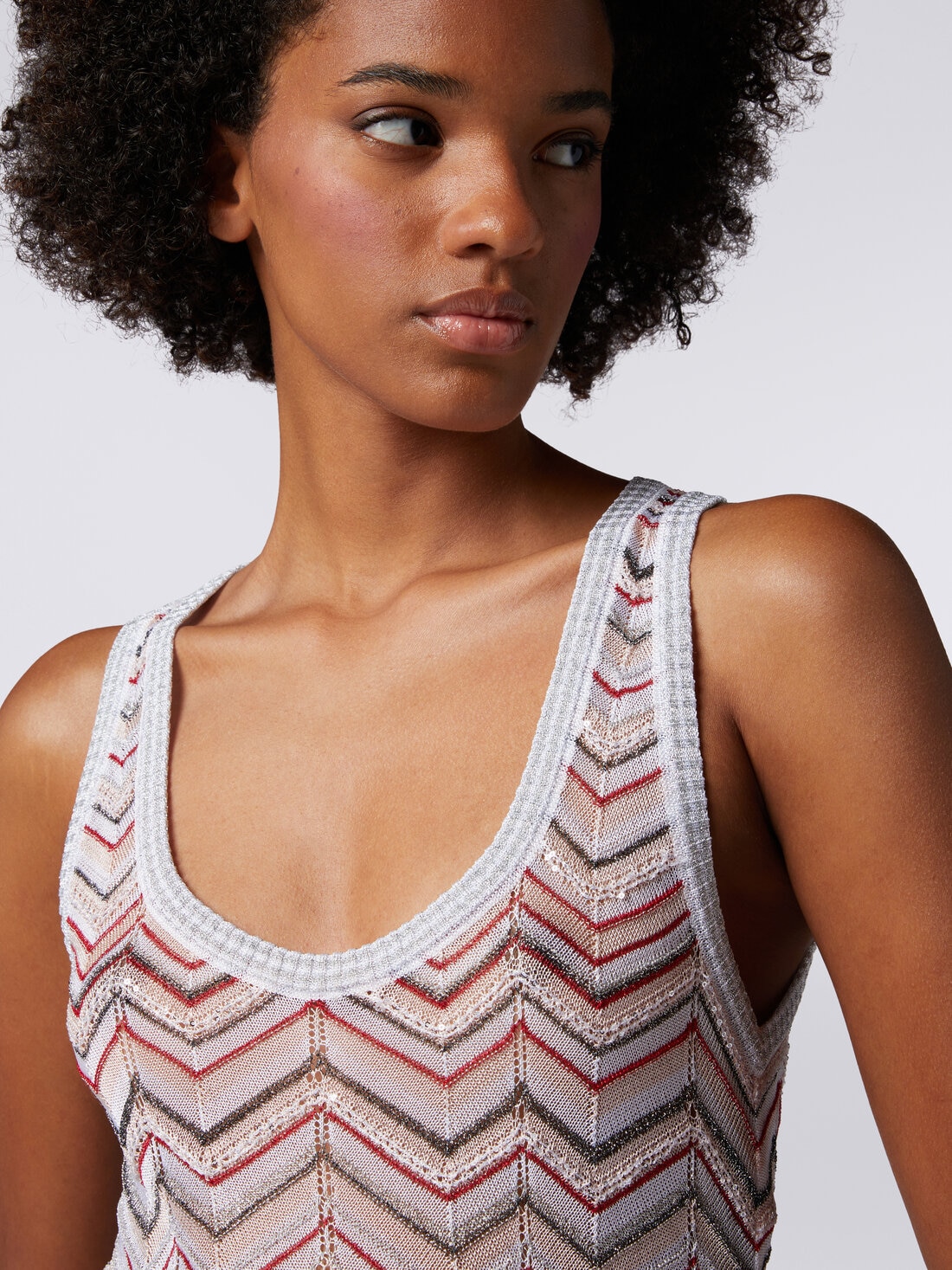 Tank top in zigzag knit with lurex and sequins, Multicoloured  - DS24SK0WBK033ISM9AO - 4