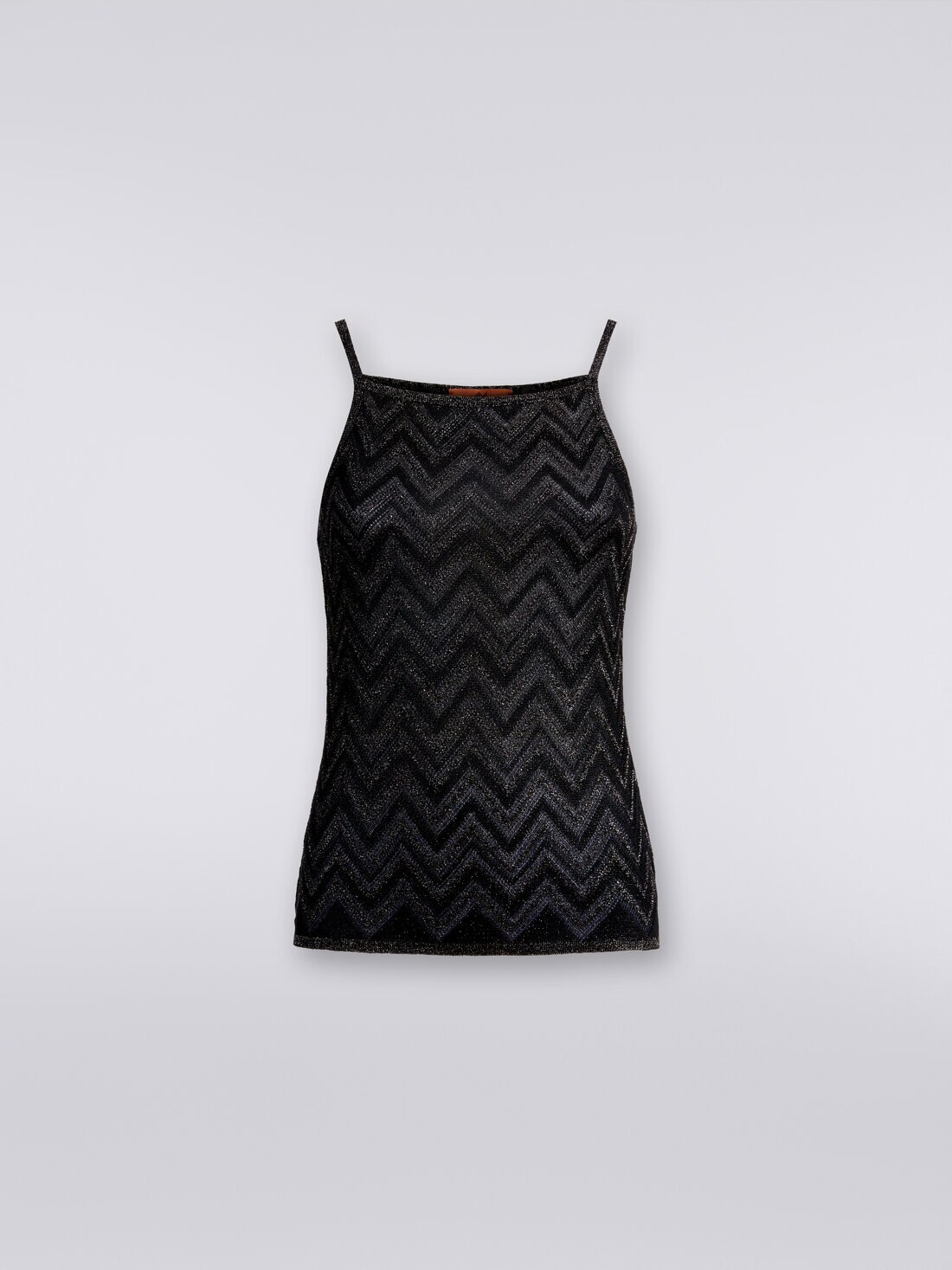 Tank top in chevron lamé knit , Black    - DS24SK0YBK034GSM9AQ - 0