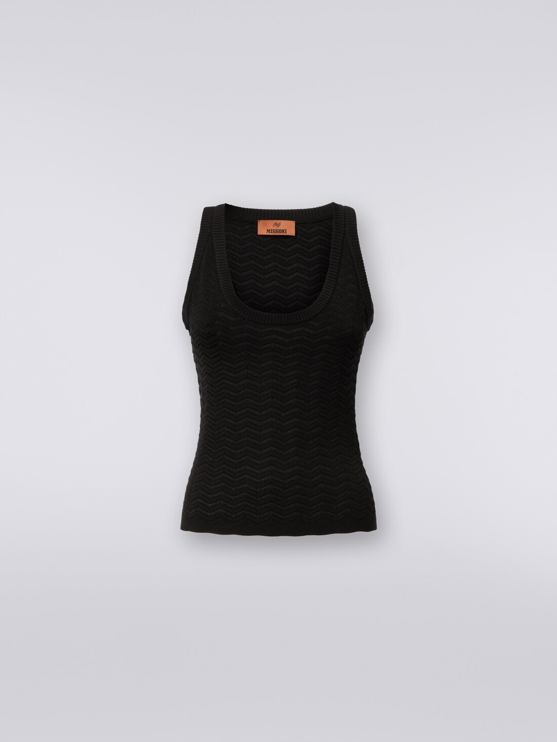 Tank top in chevron cotton and viscose knit, Black    - 8053147042695 - 0