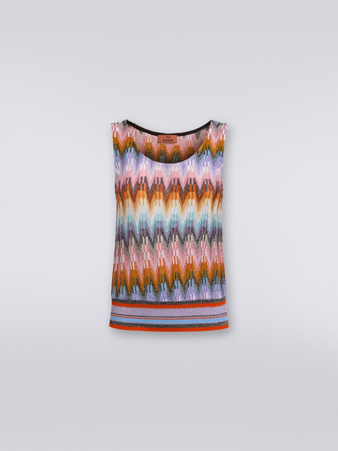 Zigzag viscose sleeveless top with lurex, Multicoloured  - DS24SK1VBR00Y5SM9CP - 0