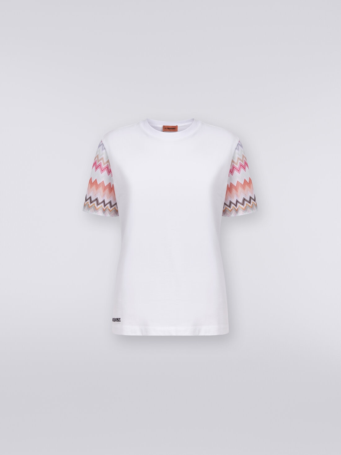 Camiseta de cuello redondo de algodón con inserciones zigzag, Multicolor  - DS24SL03BJ00JUS01BD - 0