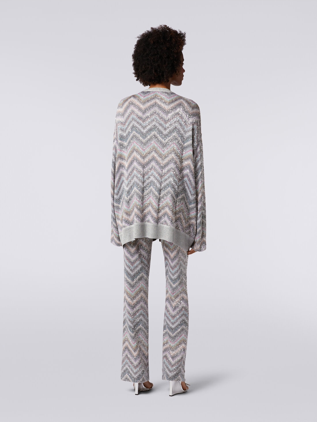 Oversized cardigan in zigzag viscose blend with sequins, Multicoloured  - DS24SM01BC0045L002B - 3