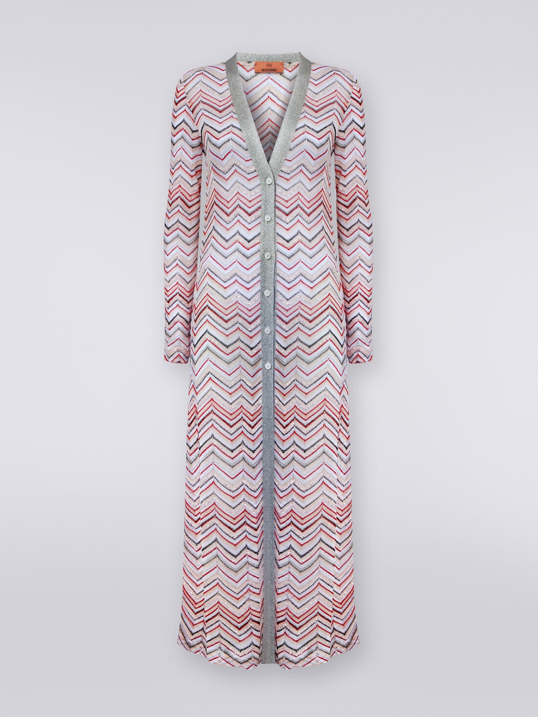 Long cardigan in zigzag knit with lurex and sequins, Multicoloured  - DS24SM0BBK033ISM9AO - 0